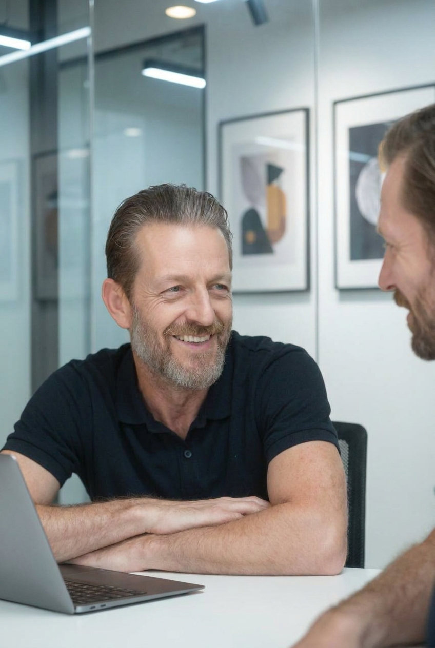Colin Lewis discussing growth strategy with a client