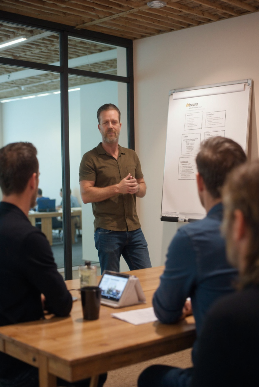 Colin Lewis presenting BioLaunch strategy in a meeting room